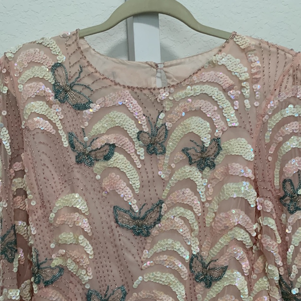 Vintage Pink and Cream Sequin Blouse - Picture 2 of 7